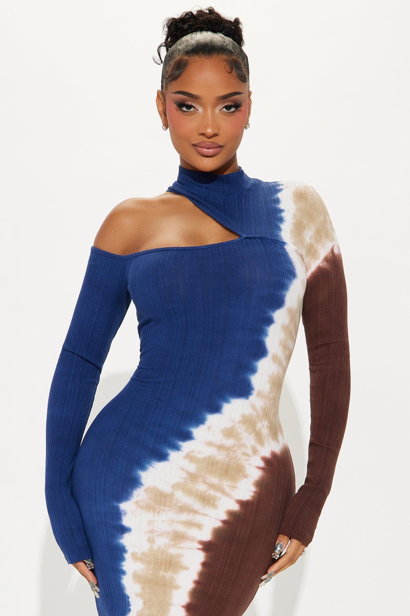 Splash of Tie Dye Midi Dress - Navy/combo Product Image