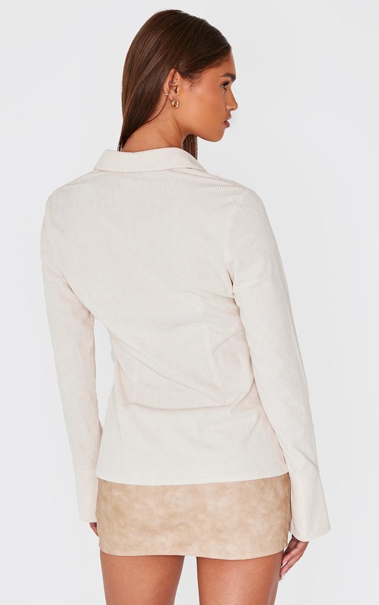 Sand Corduroy Flared Sleeve Fitted Shirt Product Image