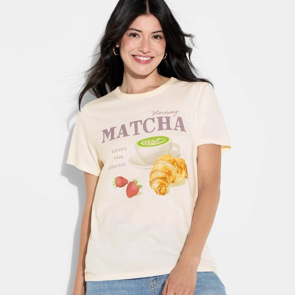 Women's Morning Matcha Short Sleeve Graphic T-Shirt - Off-White Product Image