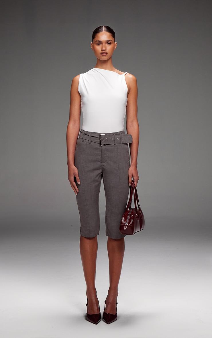  Cream Slinky Ruched Twist Strap Detail Long Top Product Image