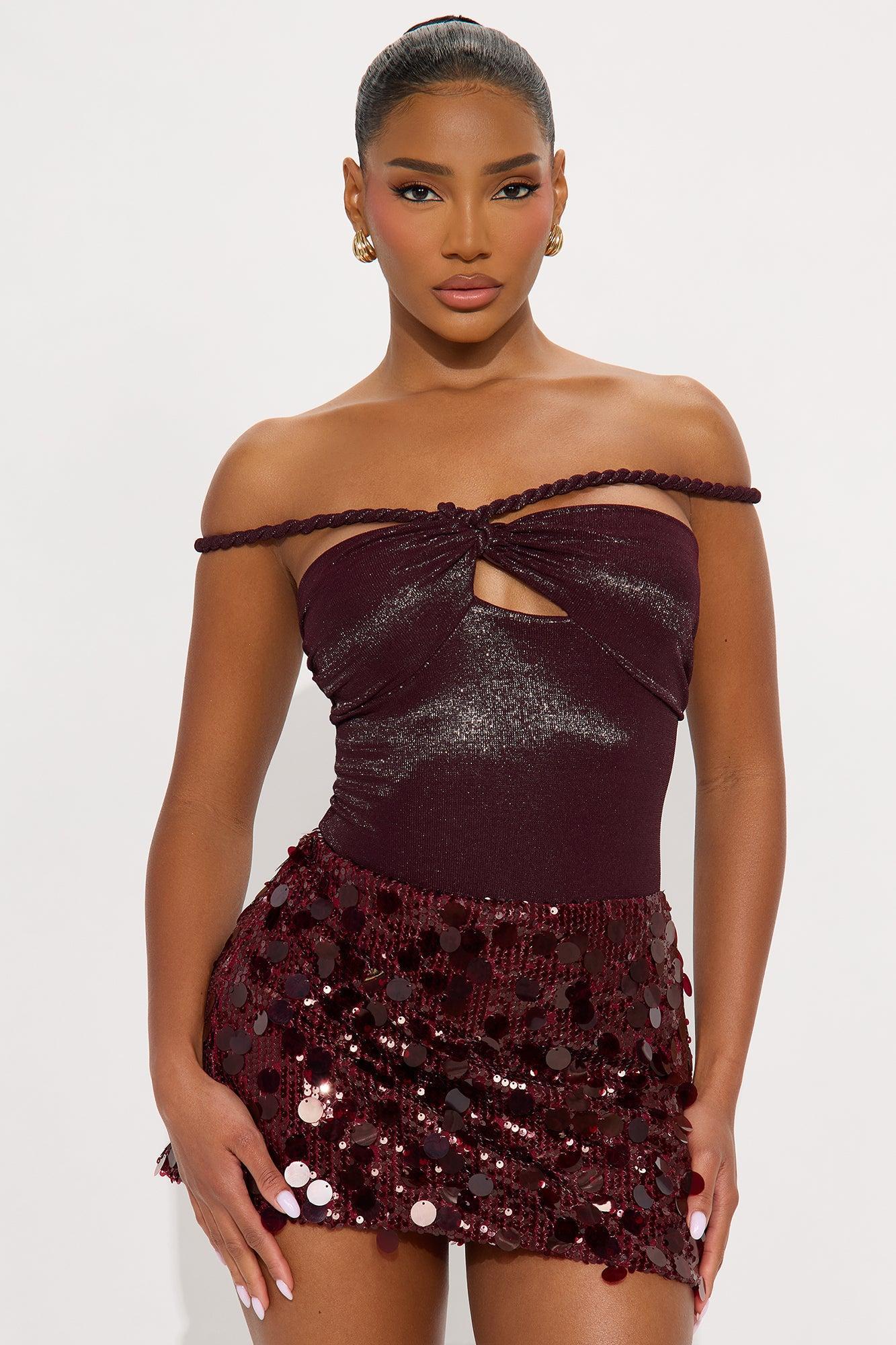 Miriam Twist Strap Off Shoulder Bodysuit - Burgundy Product Image