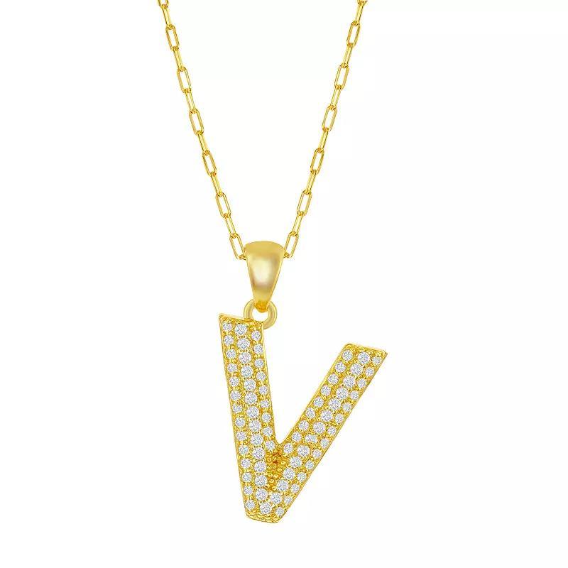 Sterling Silver Cubic Zirconia Block Initial Necklace, Women's, Size: 16-18" ADJ, H Product Image
