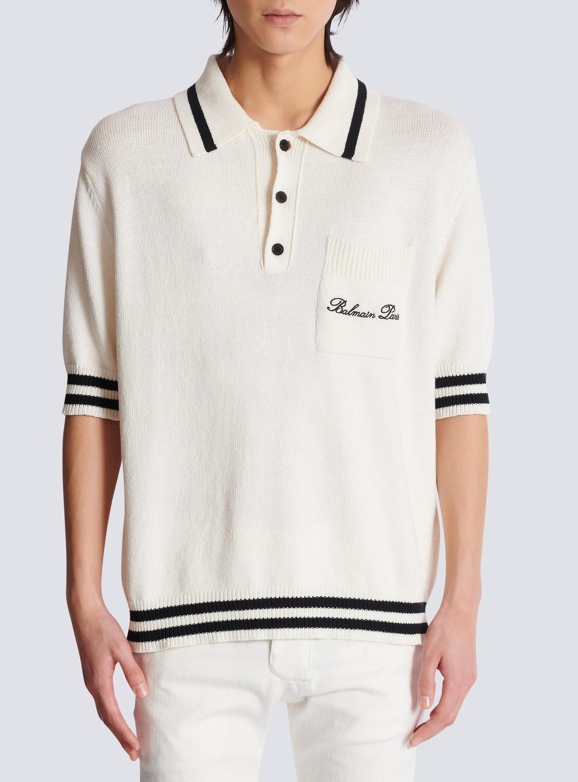 Wool polo shirt with Balmain Signature embroidery Product Image