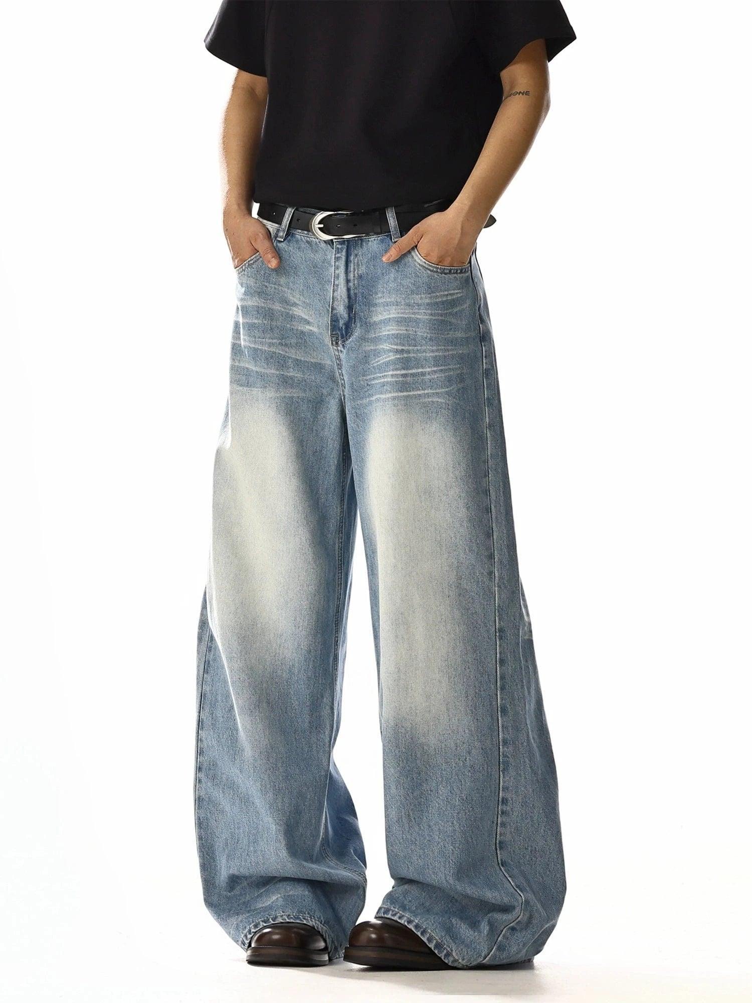 RT No. 19842 WASHED BLUE DENIM STRAIGHT JEANS Product Image