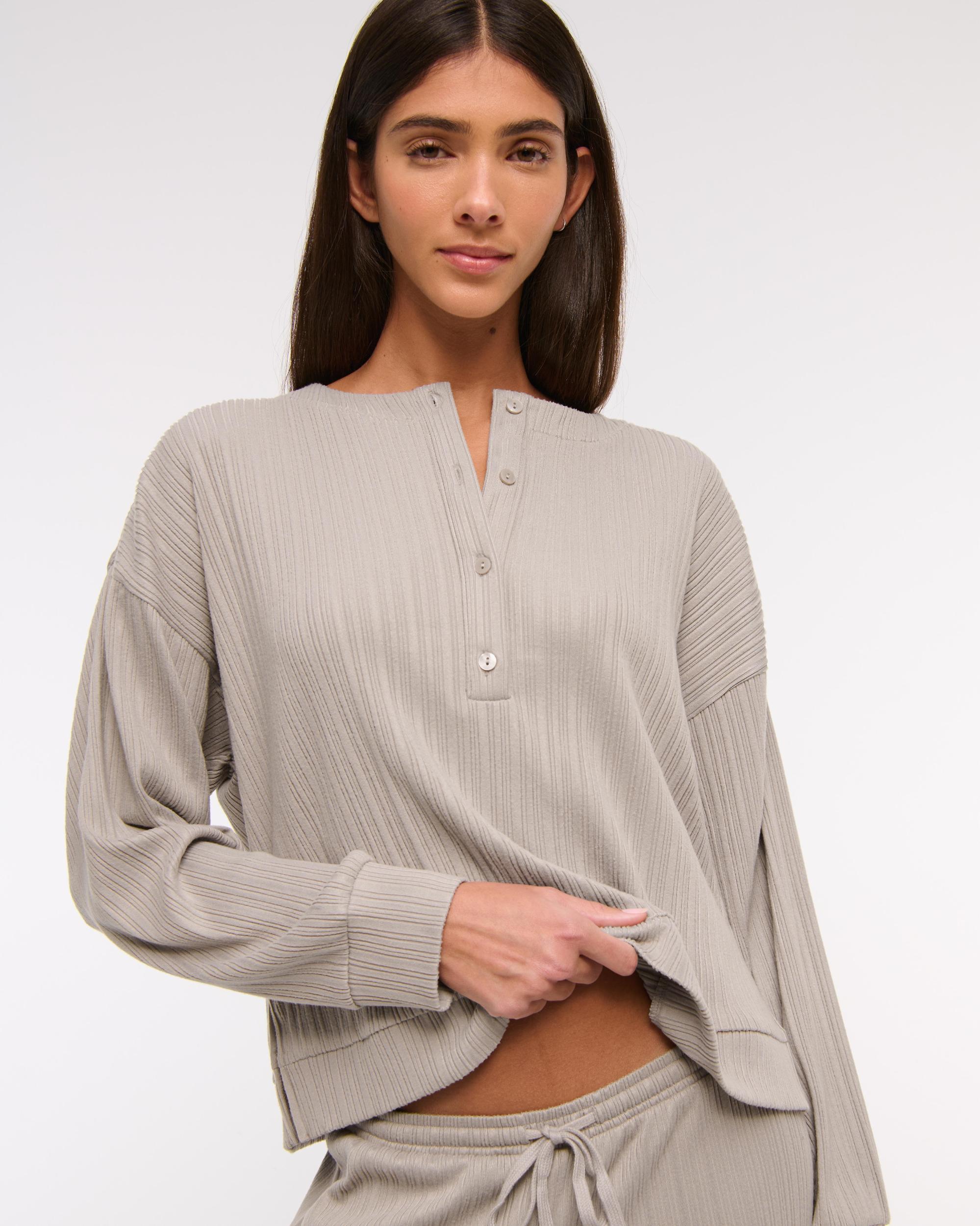 Lounge Wide Rib Henley Sweatshirt Product Image