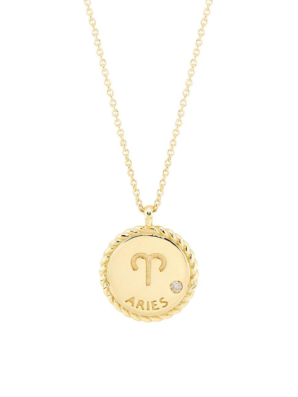 Womens 14K Gold & Diamond Star Sign Pendant Necklace Product Image