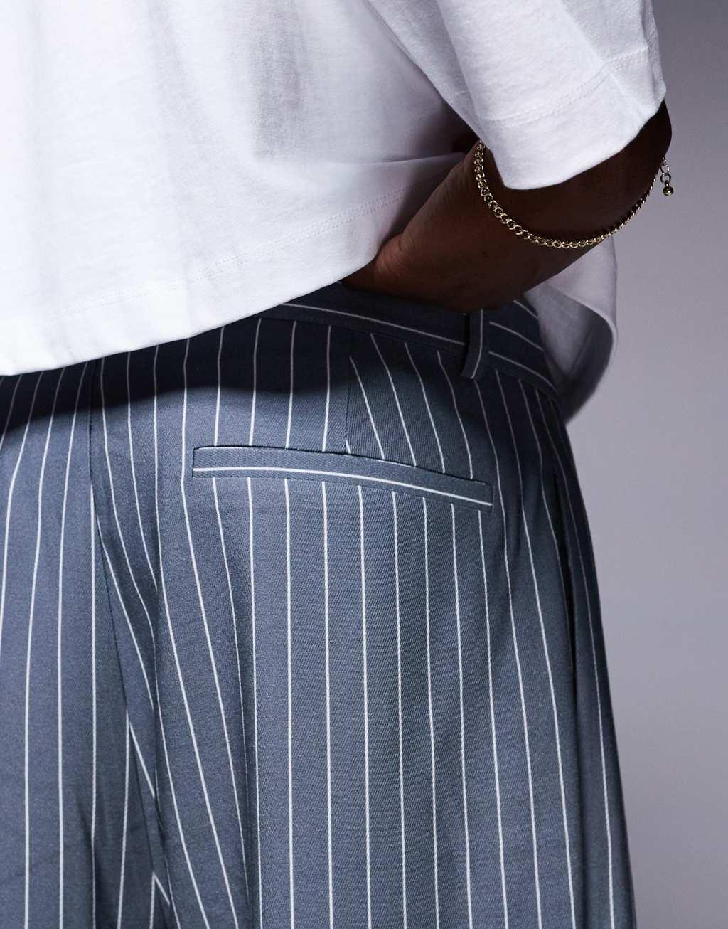 ASOS DESIGN carrot fit smart pants in gray pinstripe Product Image