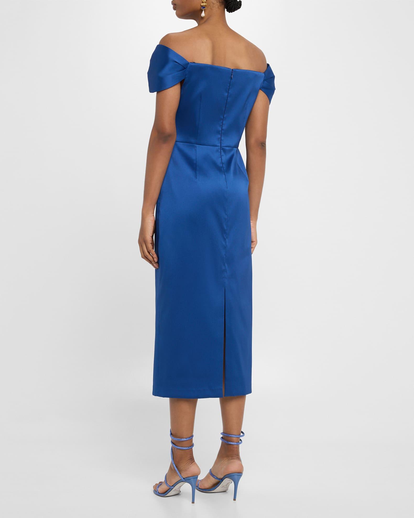 Pleated Off-Shoulder Mikado Midi Dress Product Image