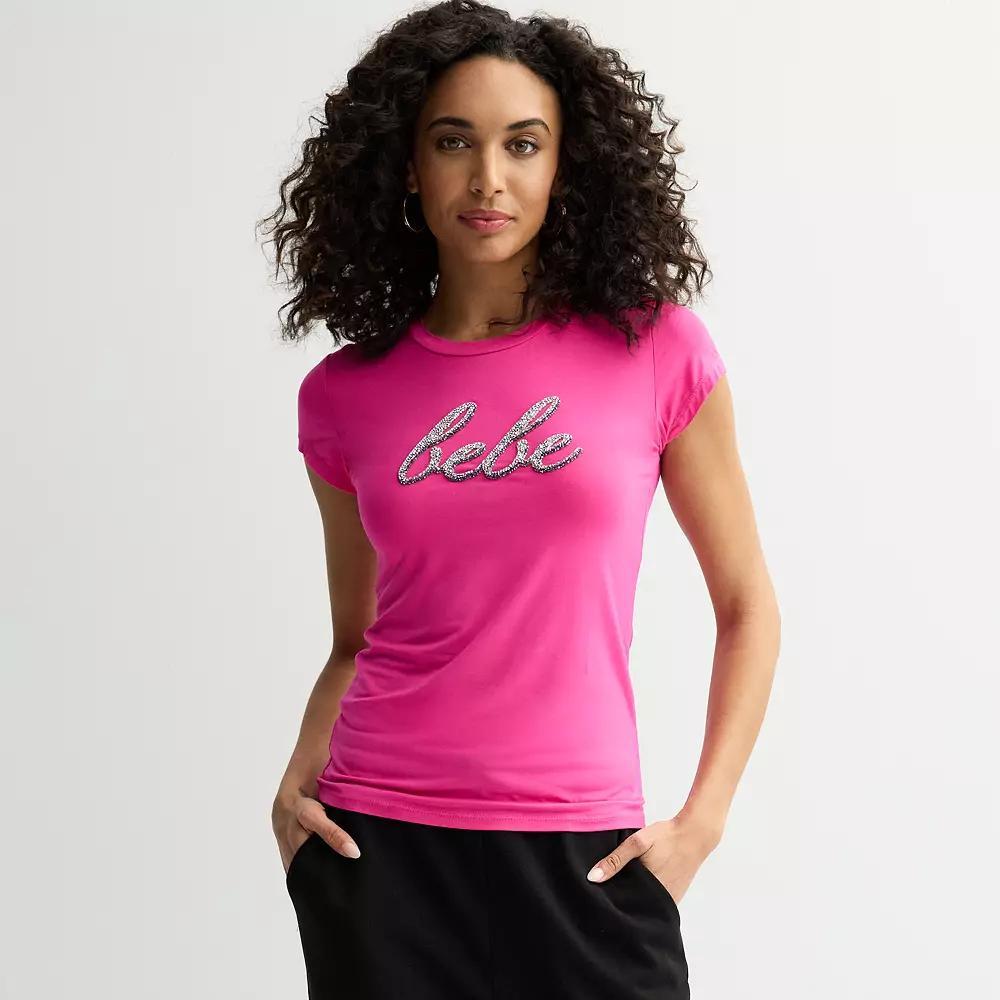Women's bebe Embellished Crewneck T-Shirt, Size: Small, Pink Product Image