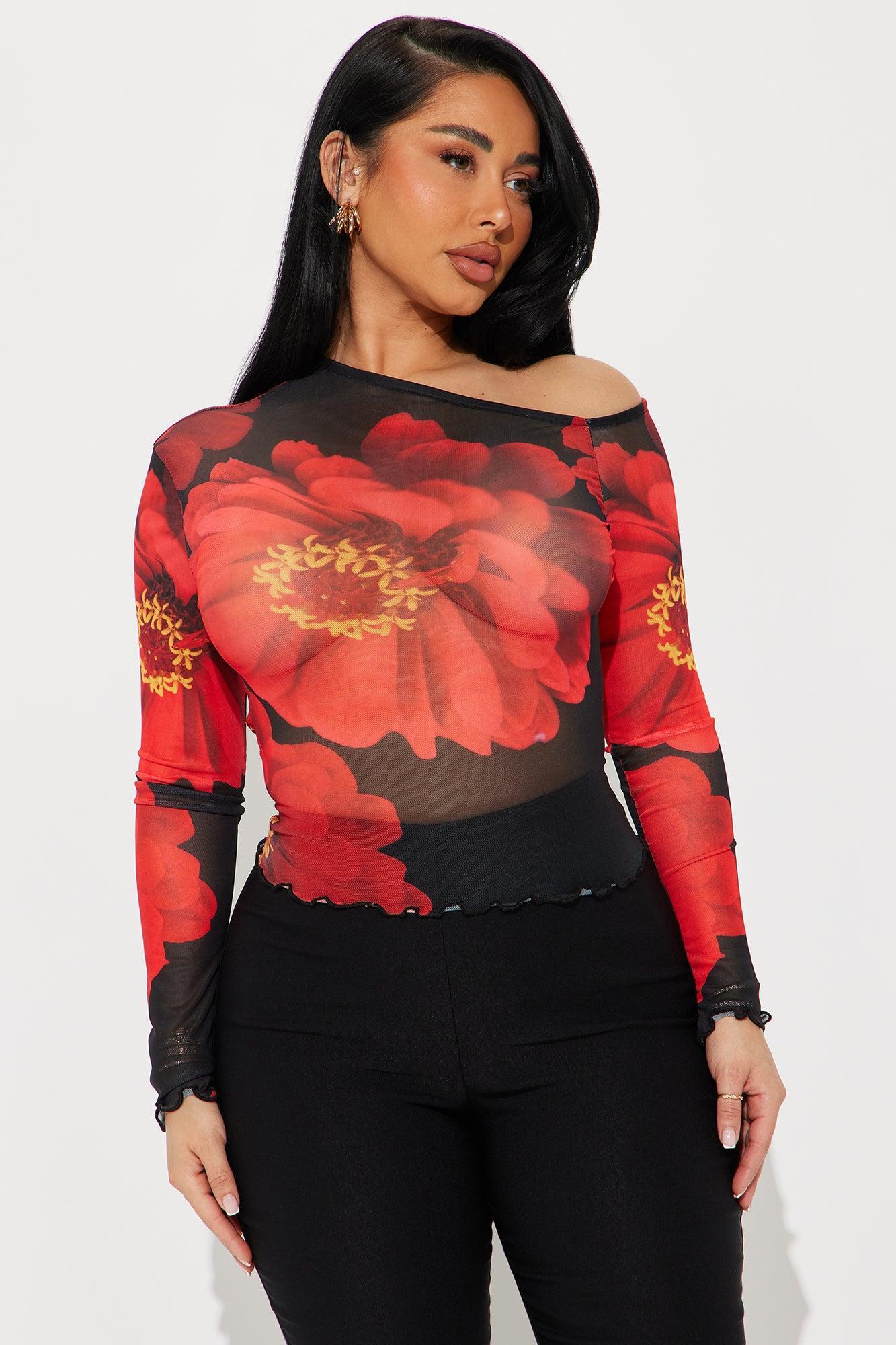Romantic Night Mesh Off Shoulder Top - Black/combo Product Image