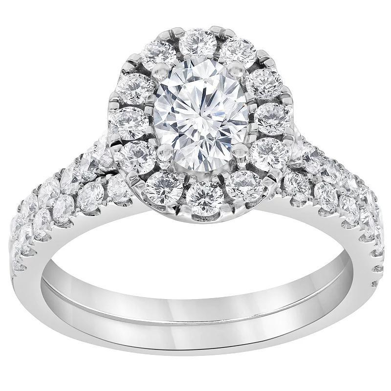 Evolv 14k White Gold 2 Carat T.W. IGI Certified Lab-Grown Diamond Halo Engagement Ring Set, Women's, Size: 7 Product Image