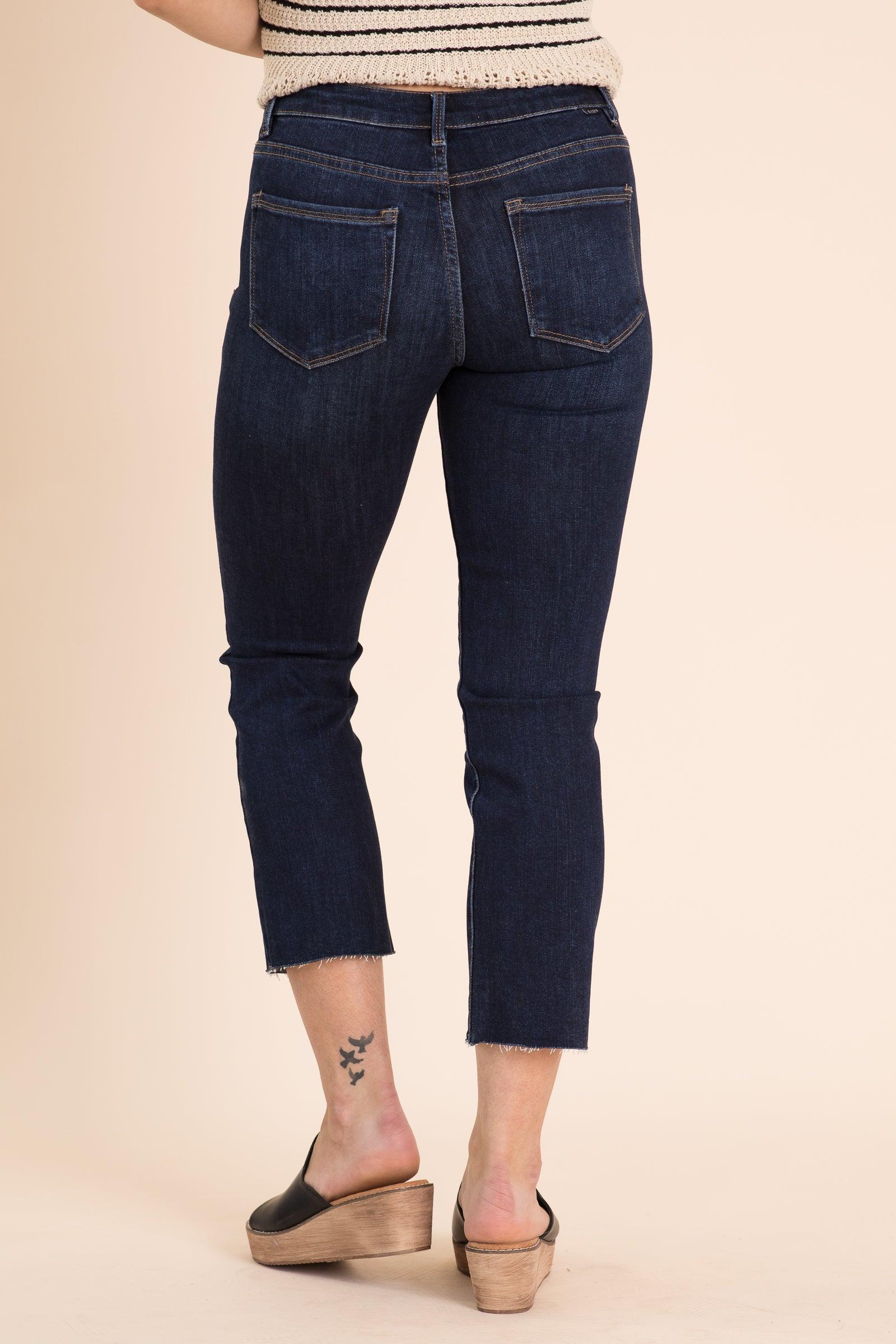 Risen Mid Rise Raw Hem Straight Leg Jeans Product Image