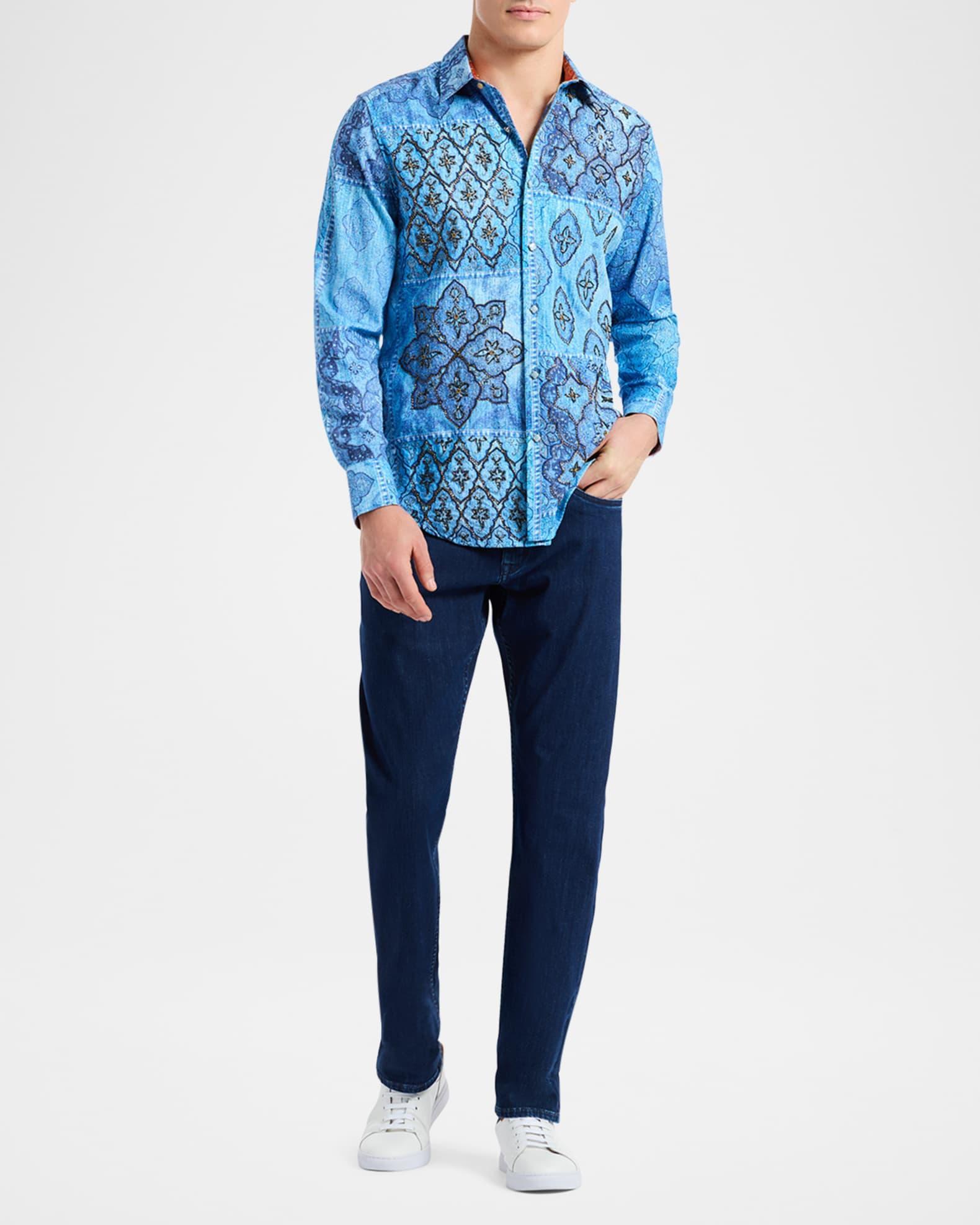 Mens Le Embroidered Printed Button-Front Shirt Product Image