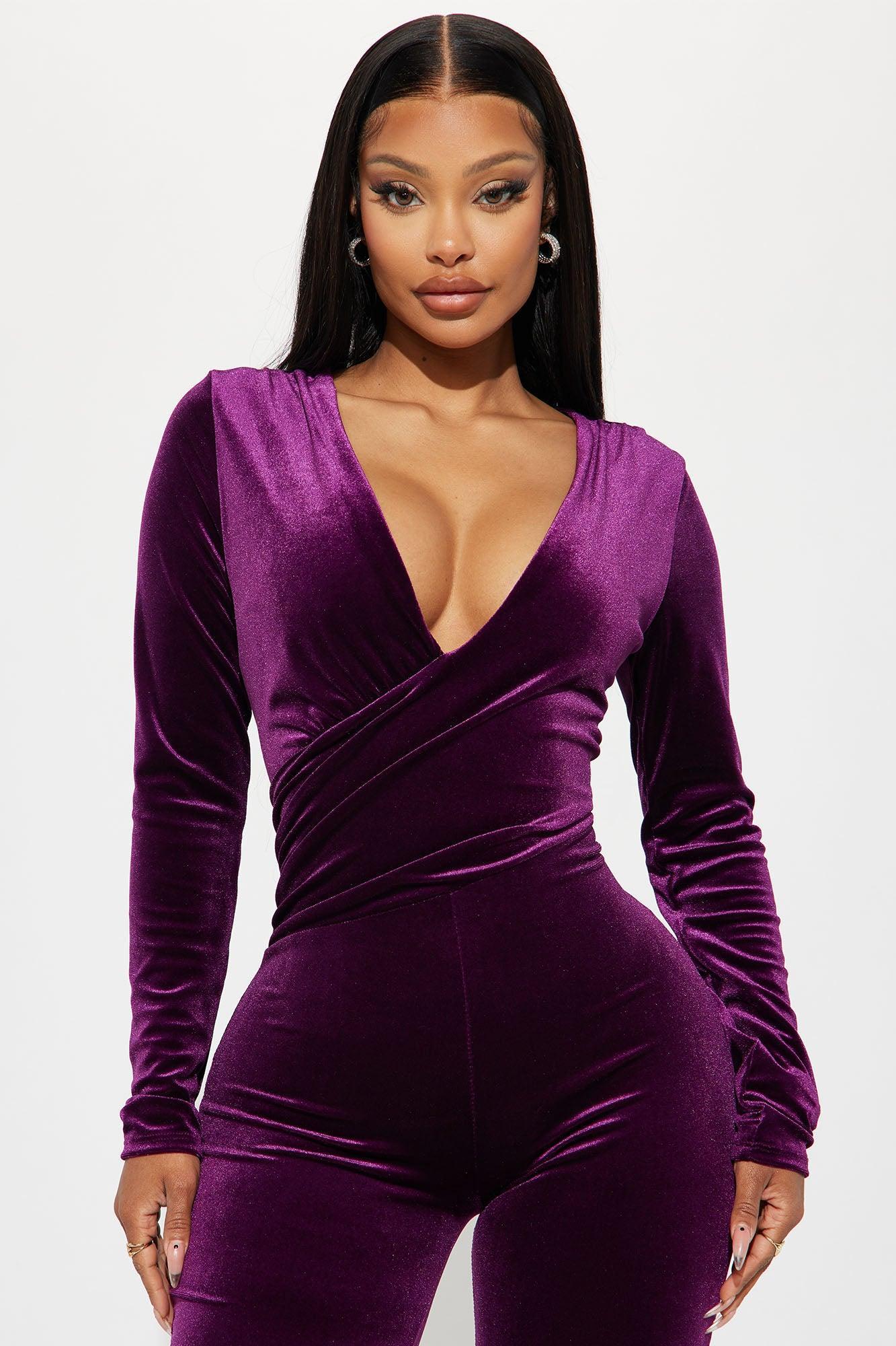 Here Is The Moment Velvet Jumpsuit  - Purple Product Image