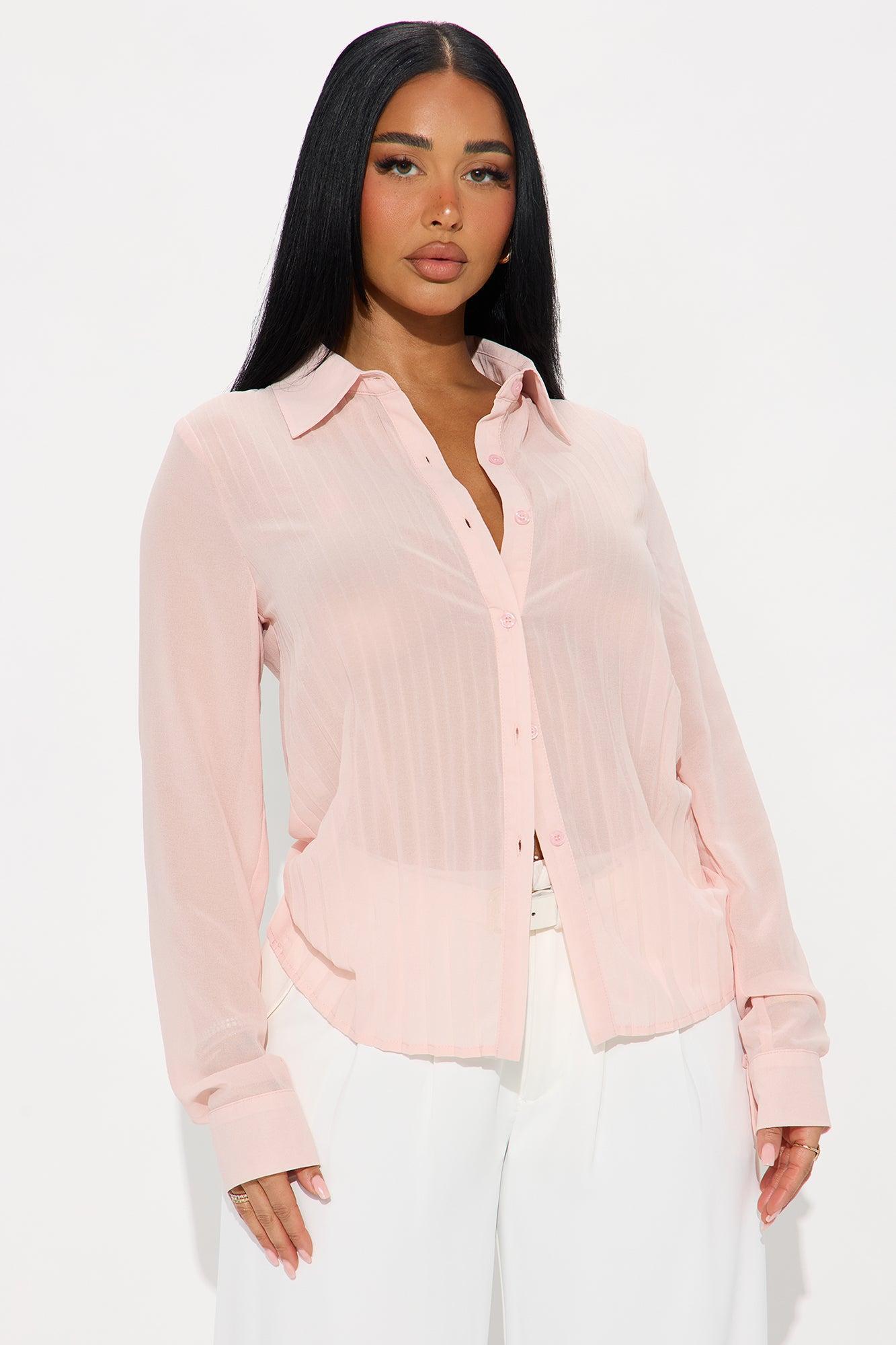 Royal Romance Pleated Chiffon Shirt - Blush Product Image