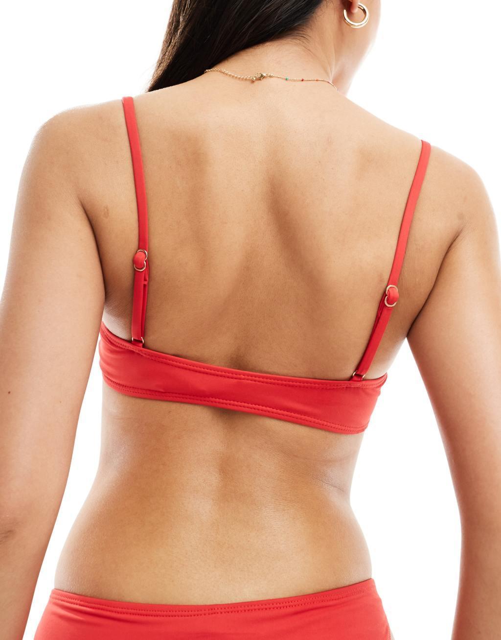 Cotton On straight crop bralette bikini top in lobster red  Product Image