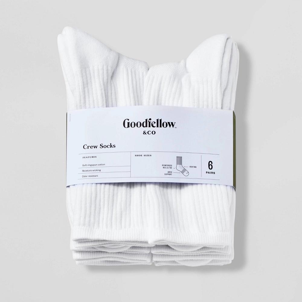 Men's Odor Resistant Crew Socks 6pk - Goodfellow & Co™ 6-12: Arch Support, Reinforced Heel & Toe Product Image