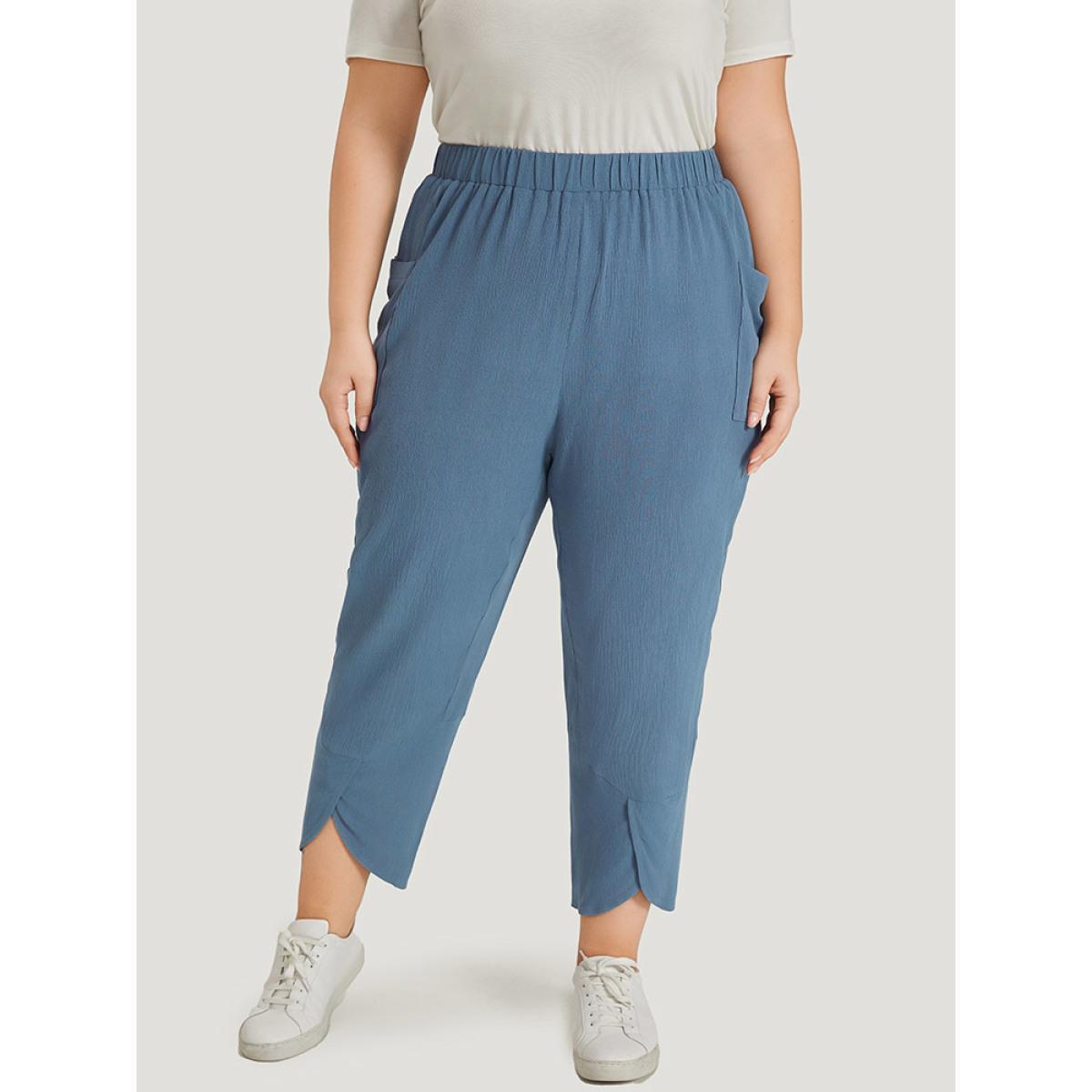 Plus Size Solid Pocket Elastic Waist Wrap Hem Pants Women Stone Casual High Rise Dailywear Pants BloomChic 14-16/1X Product Image