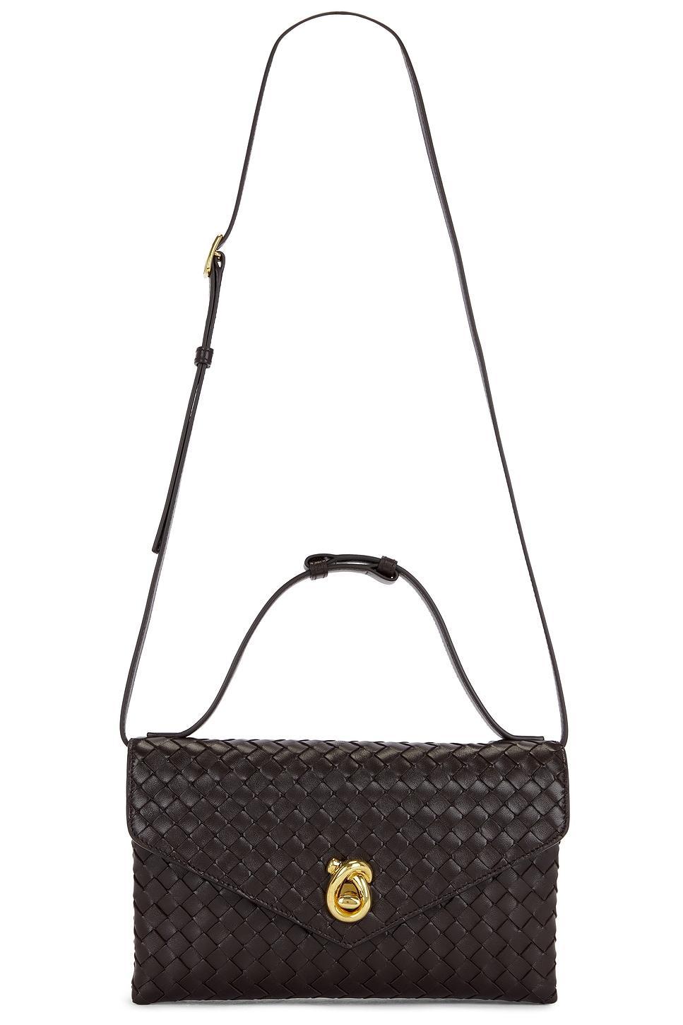 BOTTEGA VENETA Knot Lock Medium Intrecciato Leather Shoulder Bag In Brown Product Image