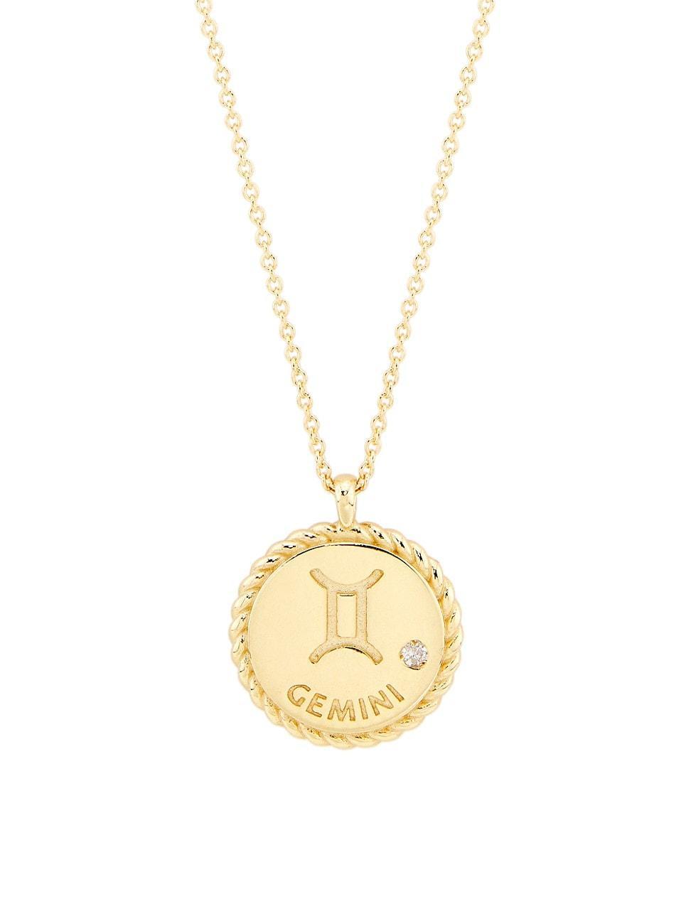 Womens 14K Gold & Diamond Star Sign Pendant Necklace Product Image