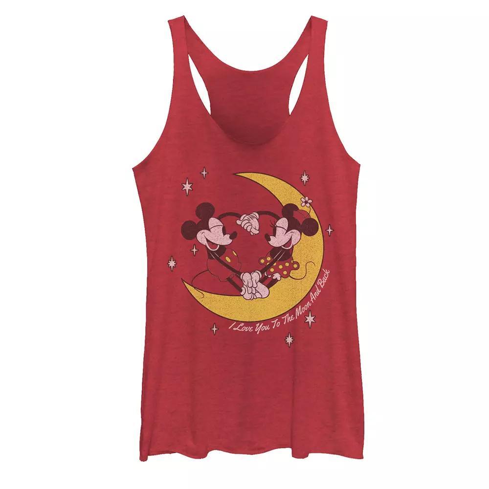 Disney's Mickey And Friends Mickey & Minnie "I Love You To The Moon & Back" Juniors' Racerback Tank Top, Girl's, Size: Large, Red Grey Product Image