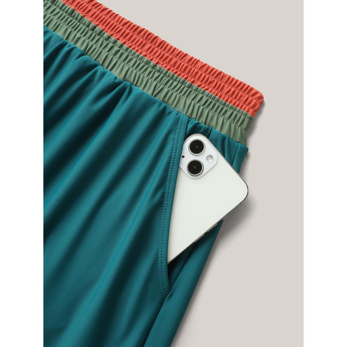 Plus Size Colorful Waistband Pockets Swim Bottoms Women's Swimwear Cyan Beach Contrast Low stretch Bodycon Mid Rise Side seam pocket Curve Swim Bottoms BloomChic 14-16/1X Product Image