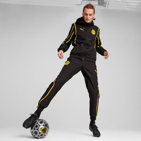PUMA Borussia Dortmund Pre-Match Men's Woven Soccer Jacket in Black/Faster Yellow Product Image
