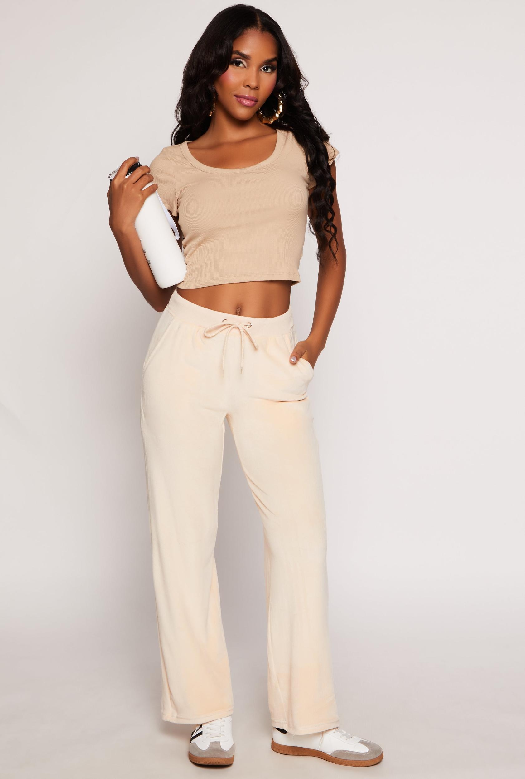 Womens Velour Wide Leg Sweatpants Product Image