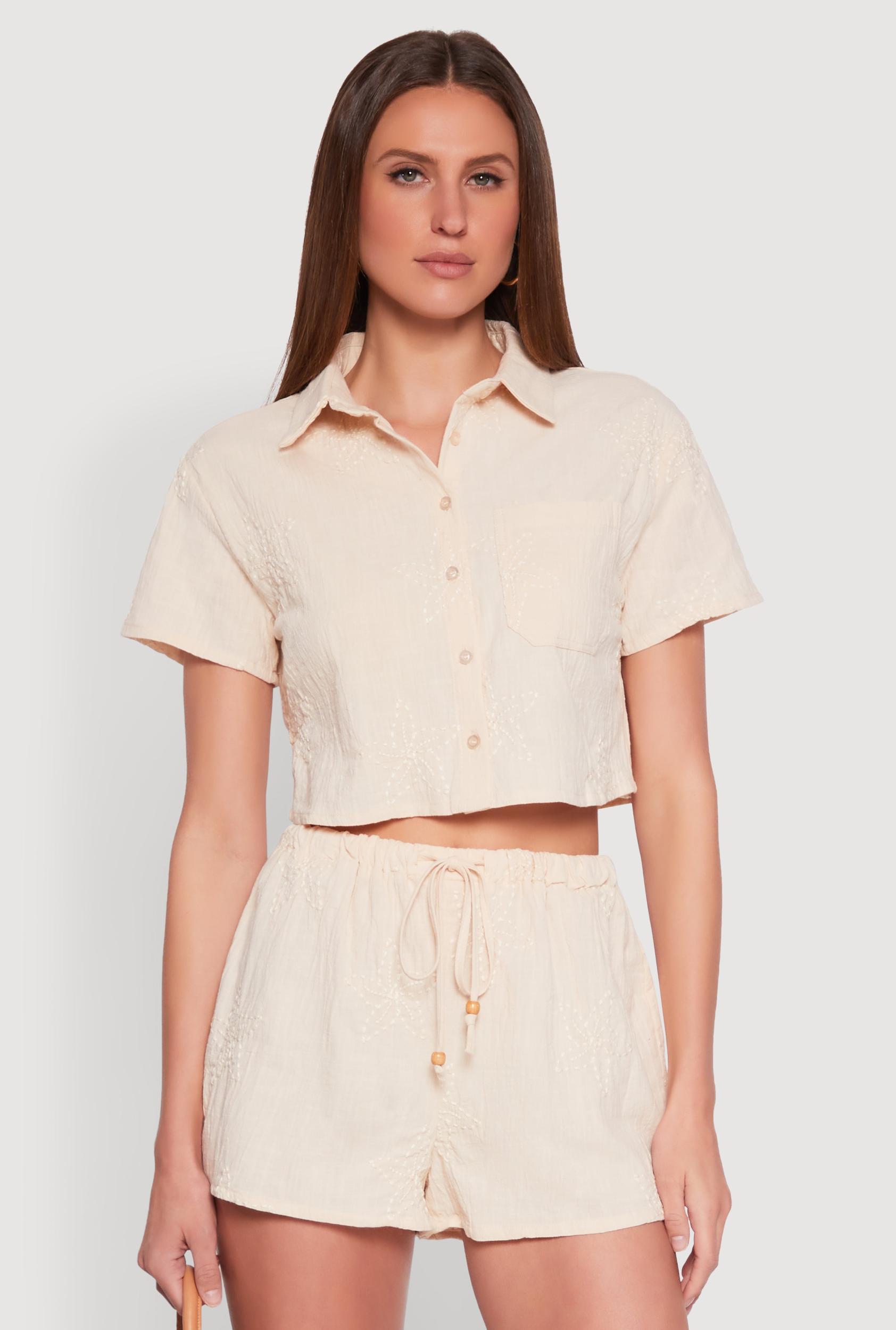 Womens Haute Monde Decorative Stitch Cropped Shirt Product Image