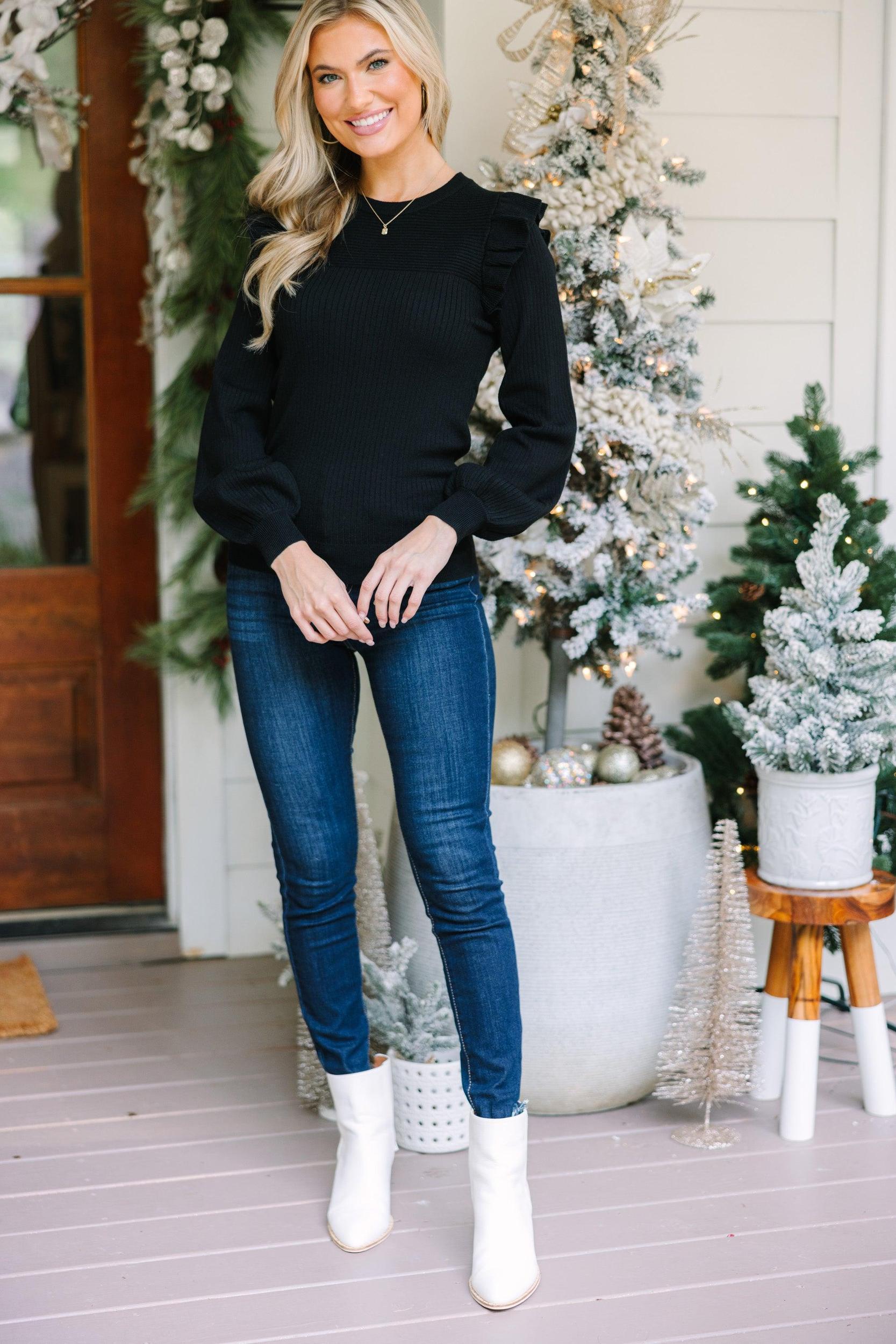 Reach Out Black Ruffled Sweater Female Product Image
