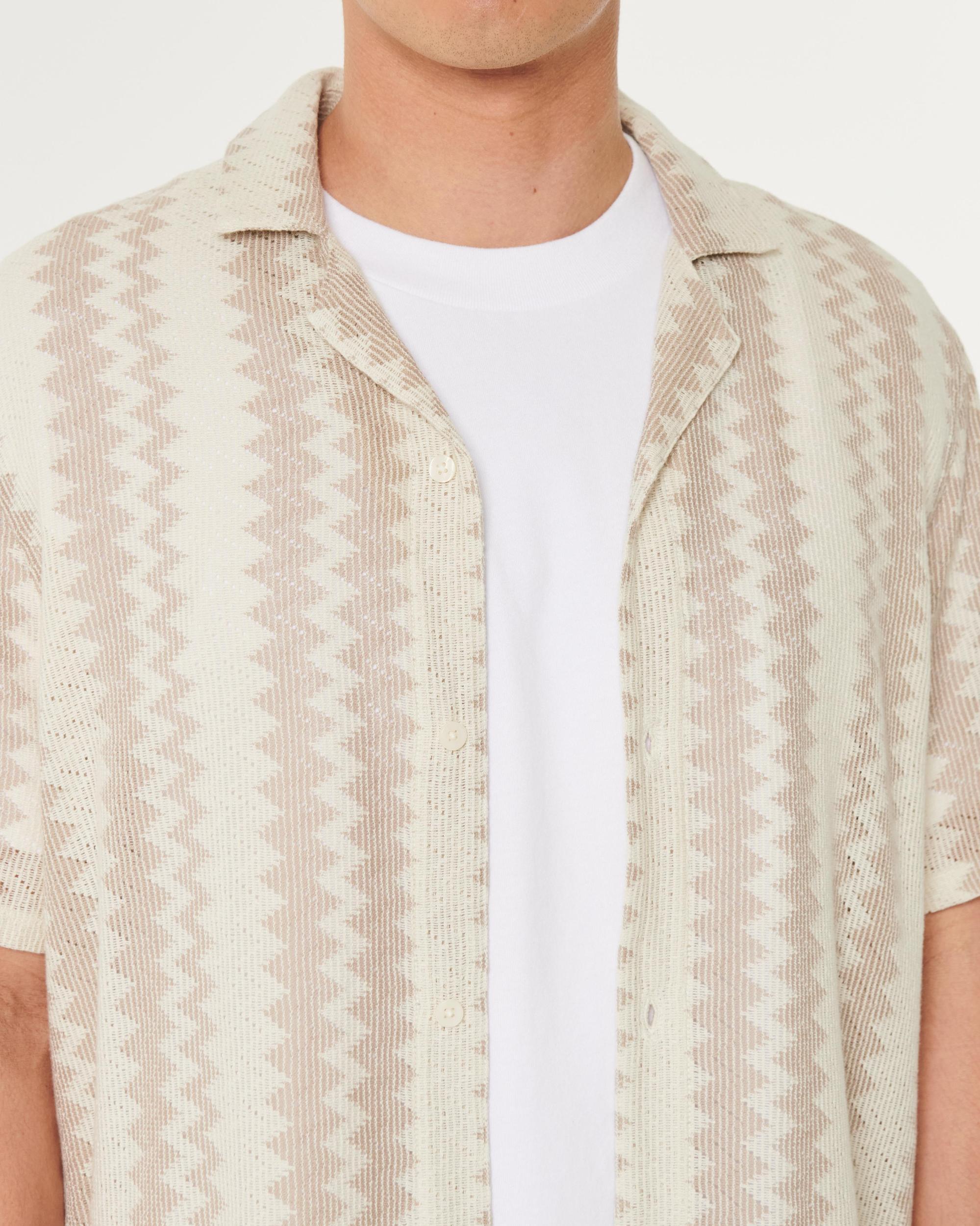 Short-Sleeve Crochet-Style Shirt Product Image