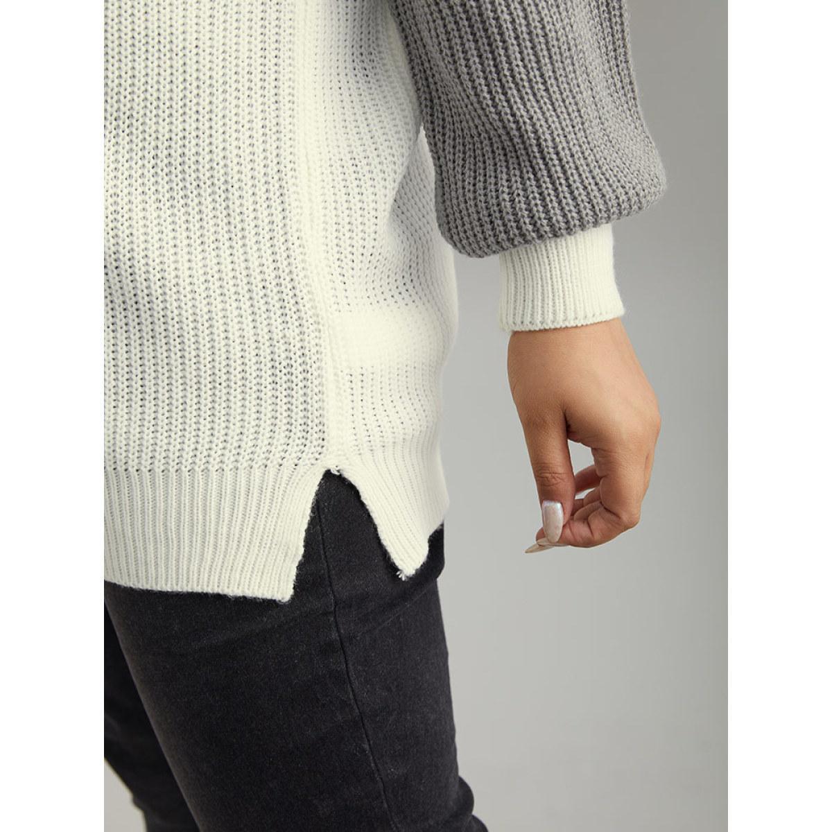 Plus Size Colorblock Patchwork Zipper Lapel Collar Pullover Multicolor Women Casual Long Sleeve Lapel Collar Everyday Pullovers BloomChic 12/L Product Image