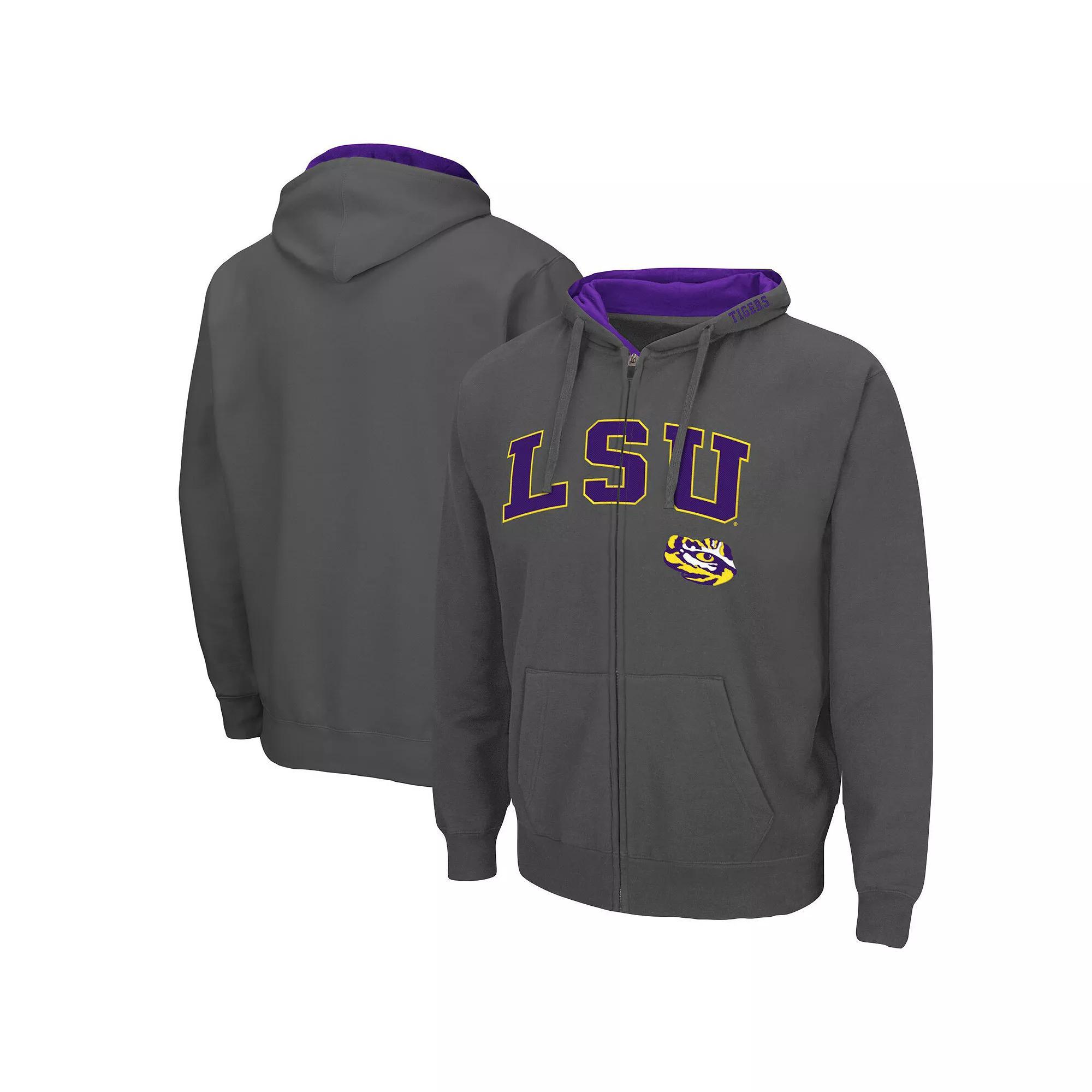 Mens Colosseum Charcoal LSU Tigers Arch & Logo 3.0 Full-Zip Hoodie Product Image