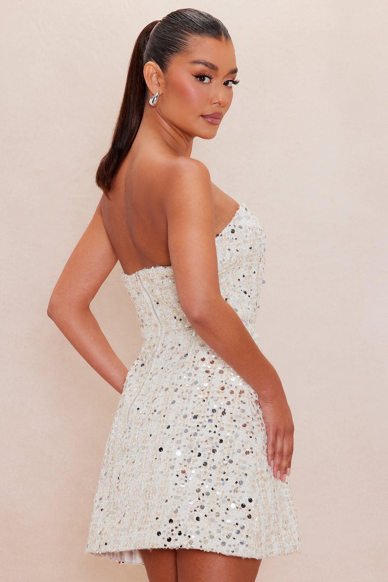 Lauryn Embellished Tweed Mini Dress - Cream/combo Female Product Image