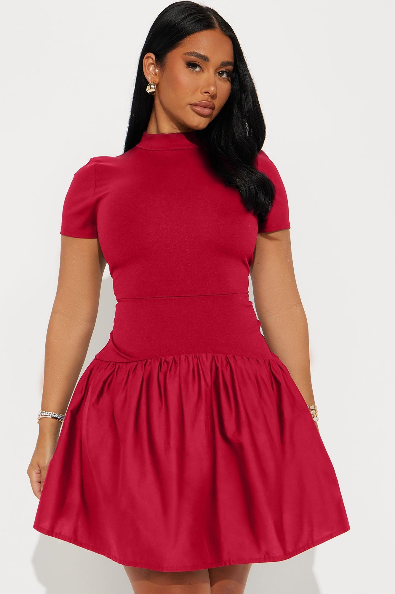 Kennedy Short Sleeve Drop Waist Mini Dress - Red Product Image