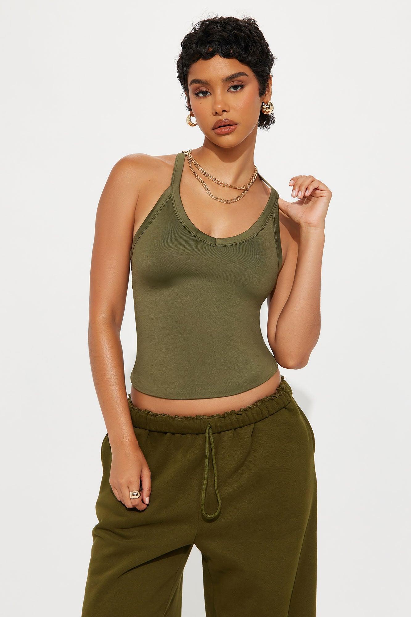 Contour Double Lined V-Neck Tank Top - Military Green Female Product Image