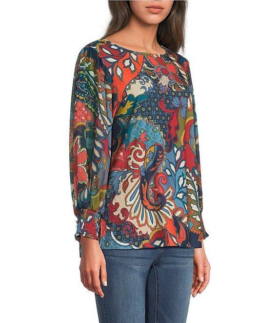 Ali Miles Paisley & Floral Printed Crew Neck Long Sleeve Tunic Product Image