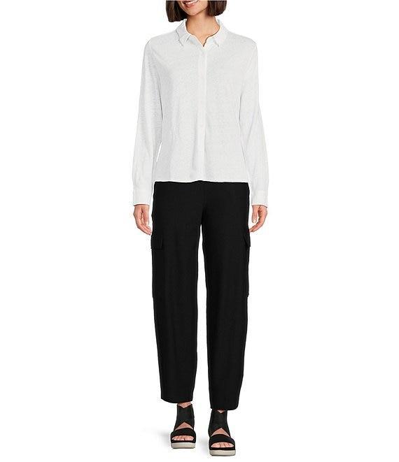 Eileen Fisher Petite Classic Collar Linen Jersey Long Sleeve Button Front Shirt Product Image