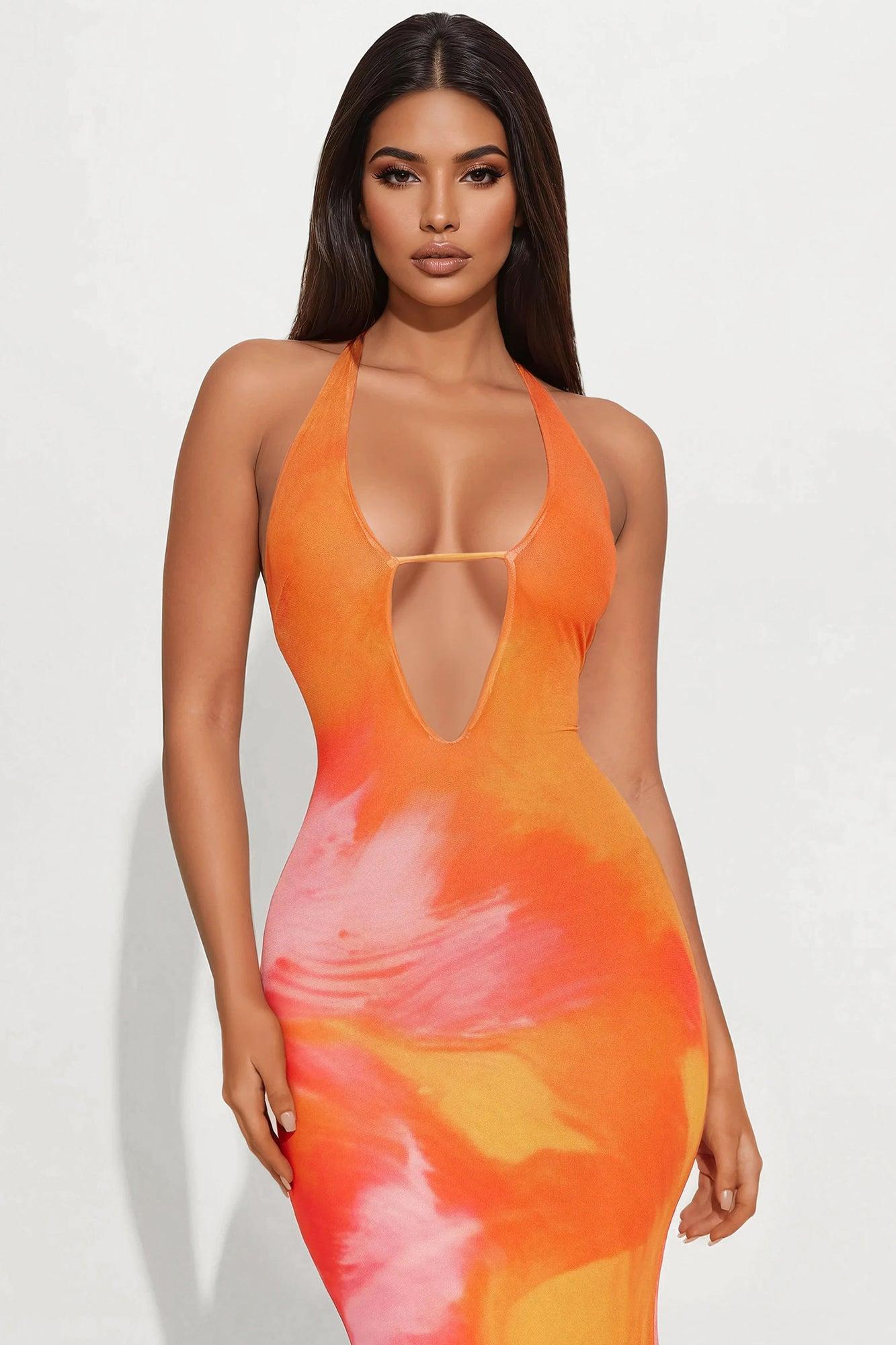 Sunkissed Mesh Maxi Dress - Orange/combo Product Image