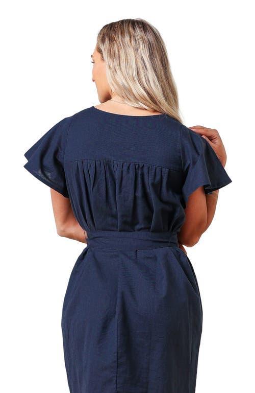 Hope & Henry Women's Bell Sleeve Linen Keyhole Dress in Navy Linen at Nordstrom, Size 4 Product Image