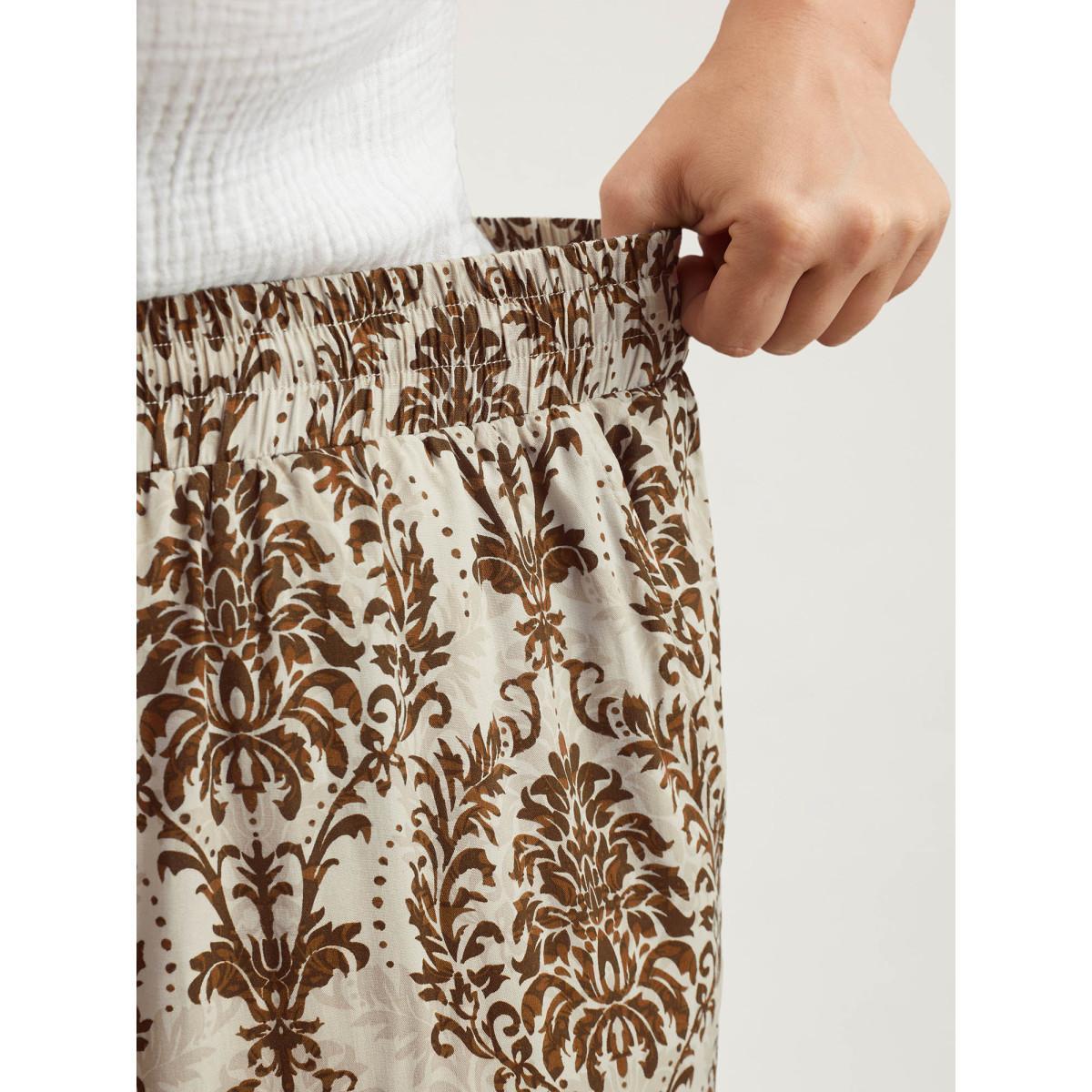 Plus Size Damask Print Tassel Straight-Leg Pants Women DarkBlue Resort Wide Leg Mid Rise Vacation Pants BloomChic 12/L Product Image