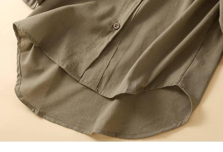 3/4-Sleeve Plain Frill Trim Shirt Product Image