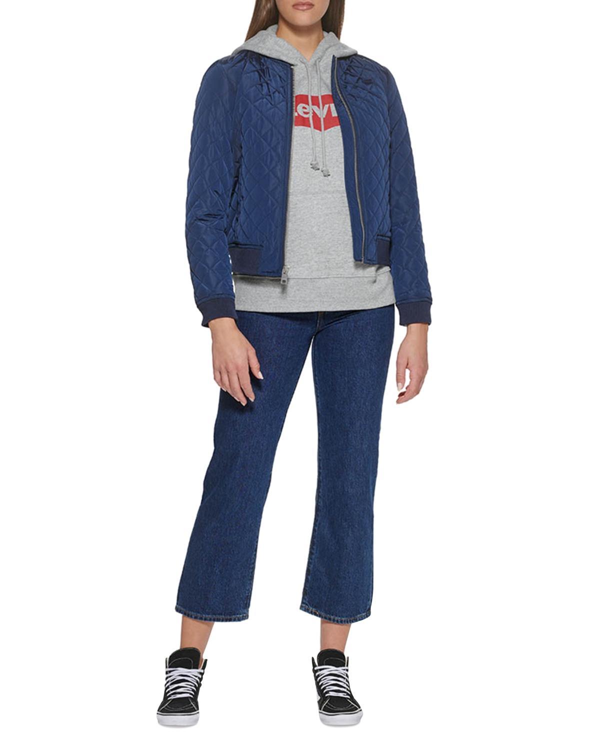 Womens Levis Diamond Quilted Bomber Jacket Dark Green Product Image
