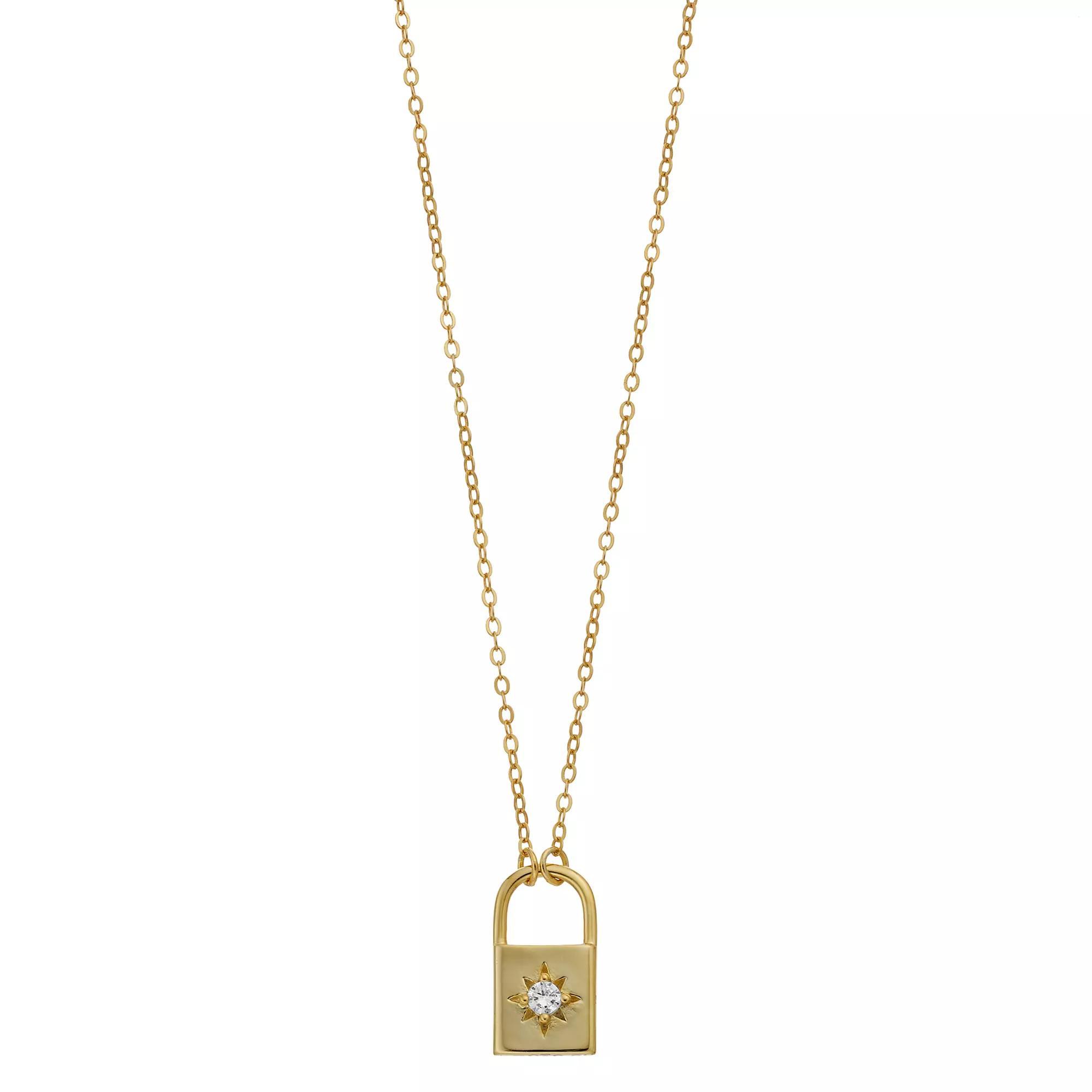 Stella Valentino 14k Gold Over Silver Lab-Created Moissanite Padlock Pendant Necklace, Womens Gold Tone Product Image