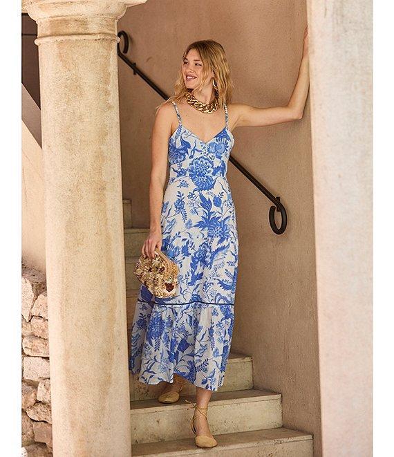 Ro's Garden Brittany Printed V-Neck Sleeveless Midi Dress Product Image