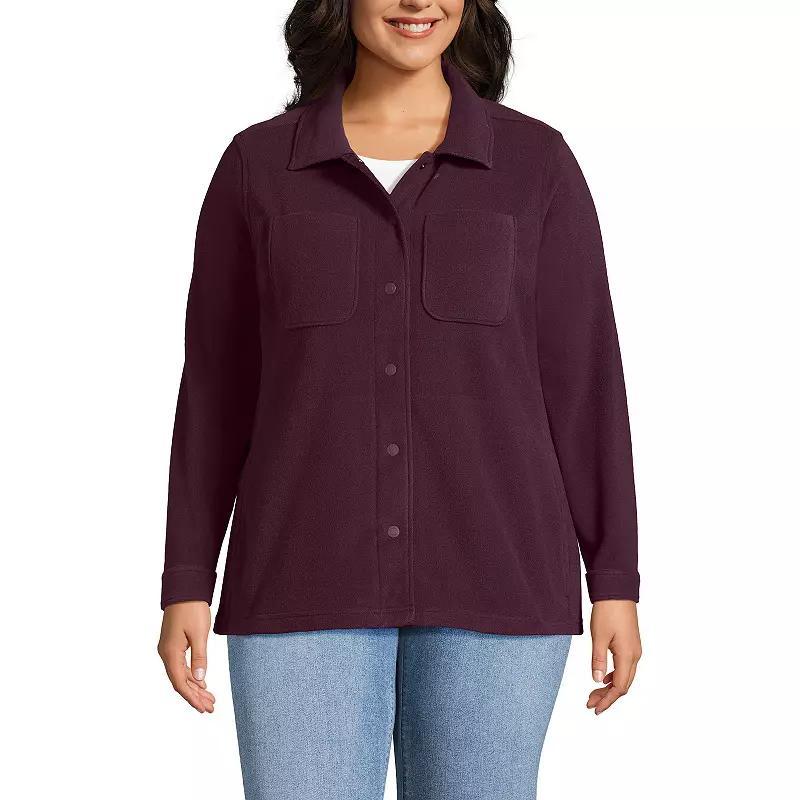 Plus Size Lands End T200 Fleece Shacket, Womens Blue Cornflower Plaid Product Image
