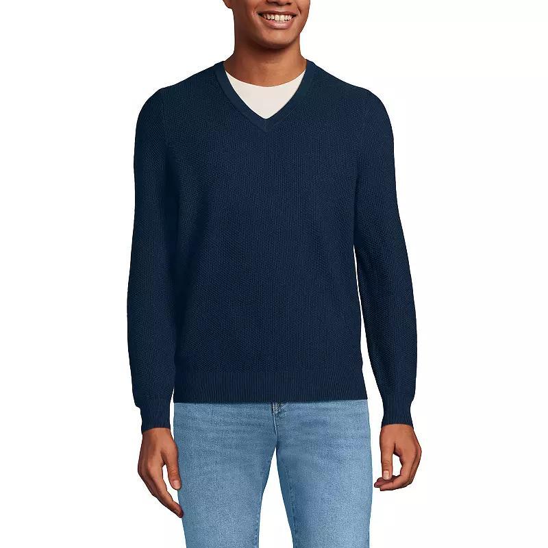 Mens Lands End Washable Merino Wool V-Neck Sweater Pewter Grey Product Image