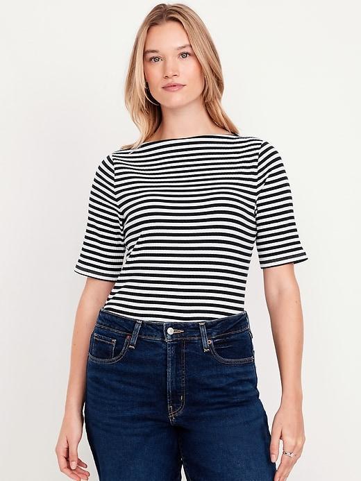 Ribbed Boat-Neck T-Shirt Product Image
