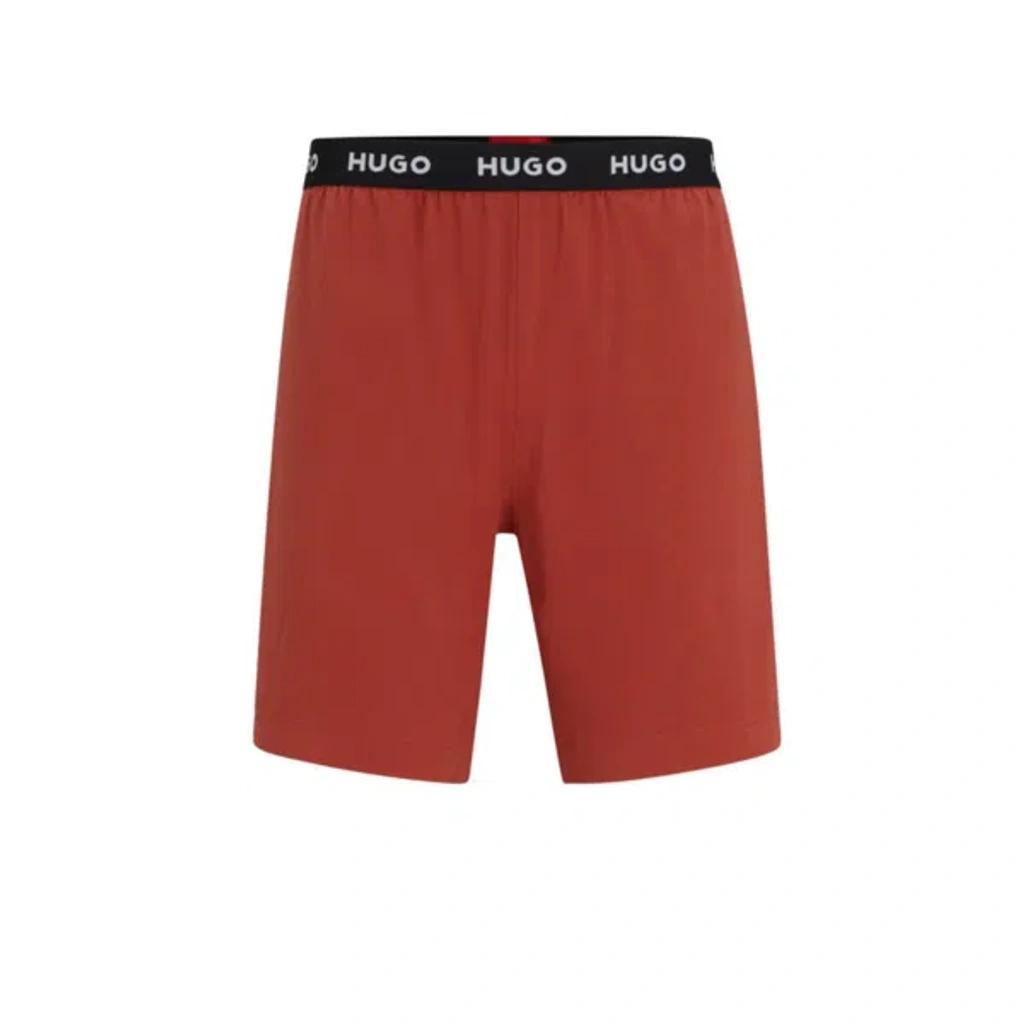 HUGO BOSS Stretch-cotton Pajama Shorts With Logo Waistband In Dark Red Product Image