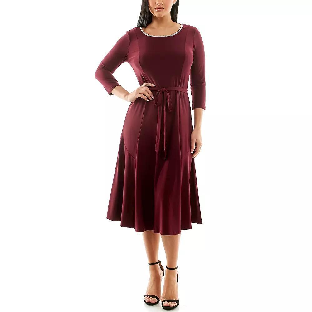 Women's Nina Leonard Sylvia Rhinestone Trim Dress, Size: Large, Deep Red Product Image